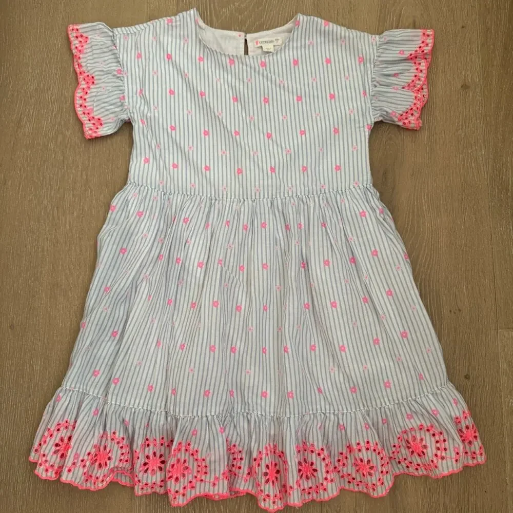 J Crew CrewCuts Girls Embroidered prairie cottagecore Striped Dress size 7 years